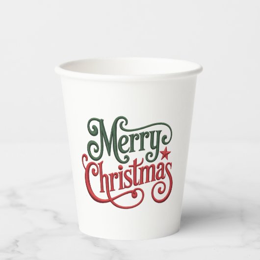 Merry Christmas Retro Borduurwerk Typografie Papieren Bekers (Voorkant)