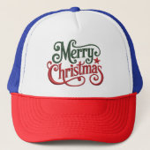 Merry Christmas Retro Borduurwerk Typografie Trucker Pet (Voorkant)
