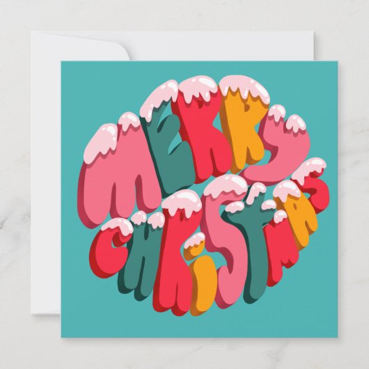 Merry Christmas Retro Bubble Letters Snow Cute  (Voorkant)