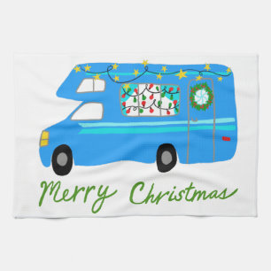 MERRY CHRISTMAS Retro Camper Motorhome RV Xmas Theedoek