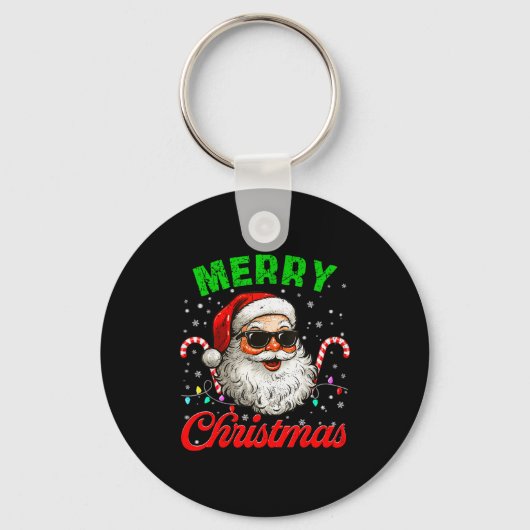 Merry Christmas Retro Cool Santa Candy Cane Xmas M Sleutelhanger (Voorkant)