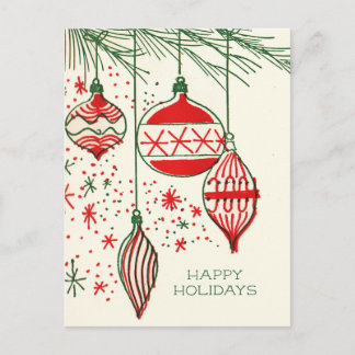 Merry Christmas | Retro Hand Drawn Ornaments Holi Feestdagenkaart