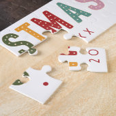 Merry Christmas Retro Kleurrijke Typografie Legpuzzel (Zijkant)