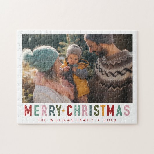 Merry Christmas Retro Kleurrijke Typografie Legpuzzel (Horizontaal)