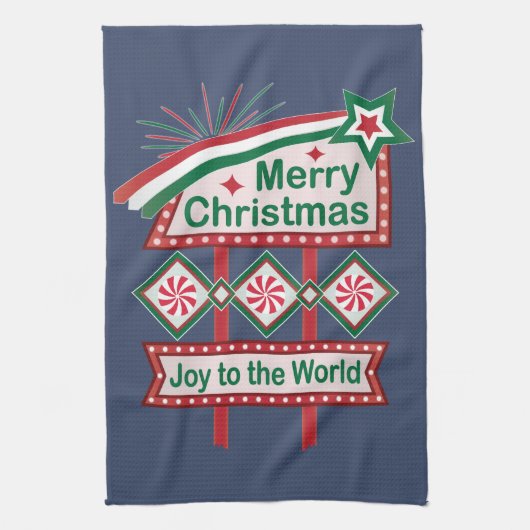 Merry Christmas Retro Marquee - Plezier voor de We Theedoek (Verticaal)