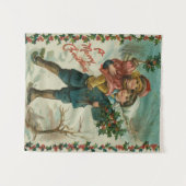 Merry Christmas - retro postcard, children, holly Wandkleed (Voorkant (horizontaal))