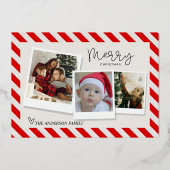 Merry Christmas Retro Script — 3 Photo  Holiday Ca Folie Feestdagenkaart (Voorkant)