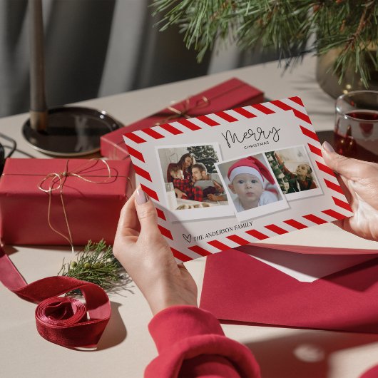 Merry Christmas Retro Script — 3 Photo  Holiday Ca Folie Feestdagenkaart