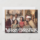 Merry Christmas Retro Script | Custom Four-Photo Feestdagenkaart (Voorkant)