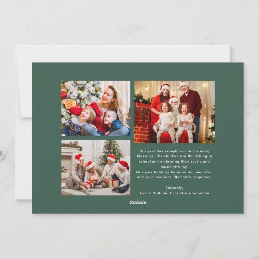 Merry Christmas Retro Script | Custom Four-Photo Feestdagenkaart (Achterkant)