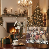 Merry Christmas Retro Script | Custom Four-Photo Feestdagenkaart