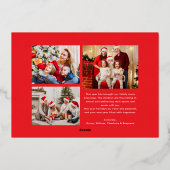 Merry Christmas Retro Script | Custom Four-Photo Folie Feestdagenkaart (Achterkant)