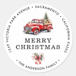 Merry Christmas Retro Truck Retour Adreslabels Ronde Sticker