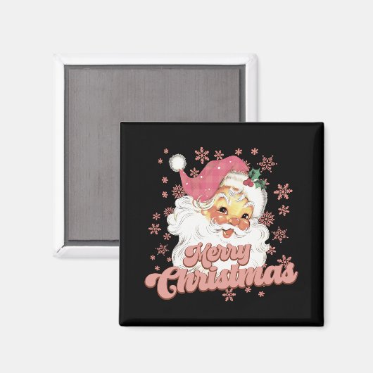 Merry Christmas Retro Tygraphy Santa Nk Hat T Shir Magneet (Voorkant / Achterkant)