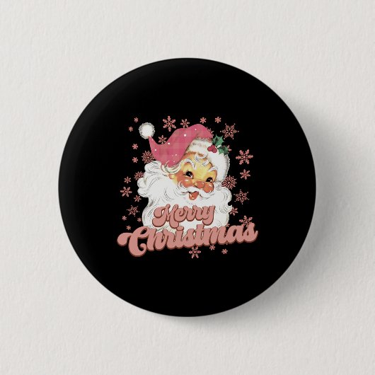Merry Christmas Retro Tygraphy Santa Nk Hat T Shir Ronde Button 5,7 Cm (Voorkant)