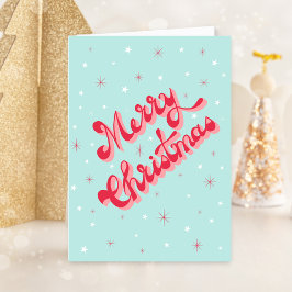 Merry Christmas Retro Typografie Red Aqua Feestdagen Kaart