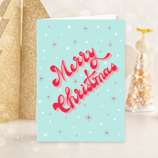 Merry Christmas Retro Typografie Red Aqua Feestdagen Kaart
