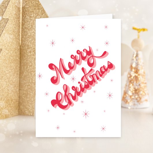 Merry Christmas  Retro Typografie Rood Feestdagen Kaart