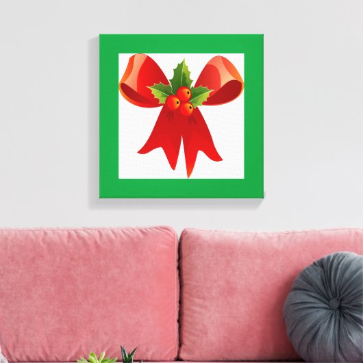 "MERRY CHRISTMAS" RIBBON BOW CANVAS AFDRUK (Insitu (Woonkamer))