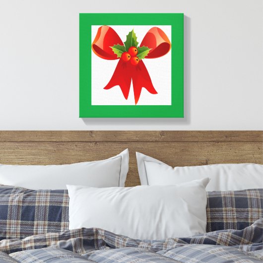 "MERRY CHRISTMAS" RIBBON BOW CANVAS AFDRUK (Insitu (Slaapkamer))