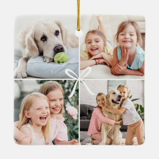 Merry Christmas Ribbon & Bow Modern Photo Collage Keramisch Ornament (Achterkant)