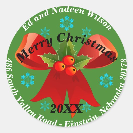 Merry Christmas Ribbon Custom Return Adres Label (Voorkant)