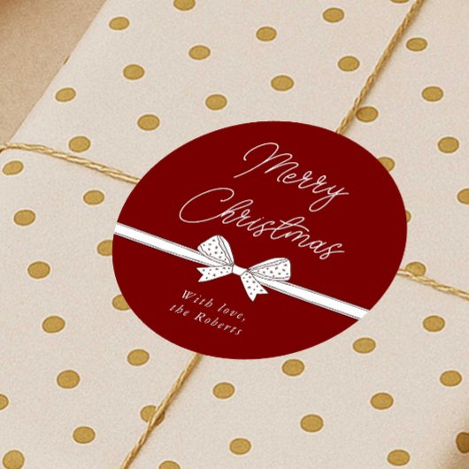 Merry Christmas Ribbon Handgeschreven Modern Red Ronde Sticker