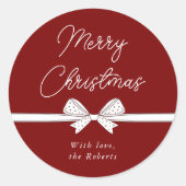 Merry Christmas Ribbon Handgeschreven Modern Red Ronde Sticker (Voorkant)