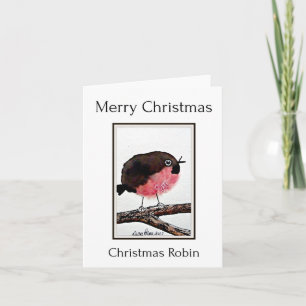 Merry Christmas Robin, Abstracte Waterverf Kunst Kaart