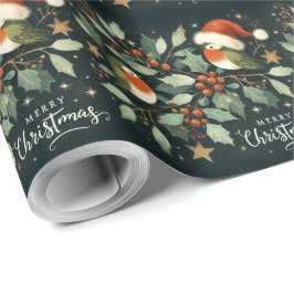 Merry Christmas Robin Mistletoe Krans Cadeaupapier