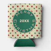 Merry Christmas Rood Groen Retro Stippen Patroon Blikjeskoeler (Voorkant)