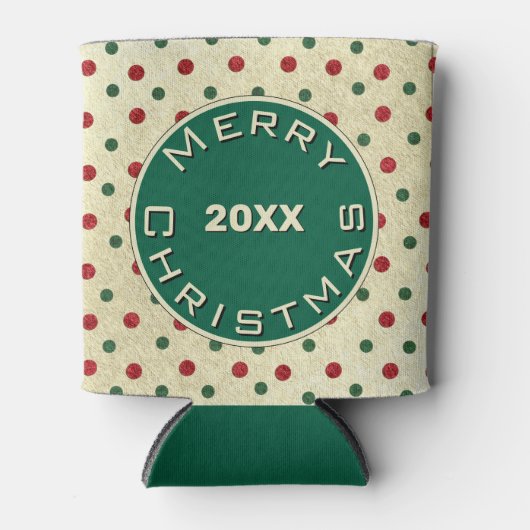 Merry Christmas Rood Groen Retro Stippen Patroon Blikjeskoeler (Voorkant)