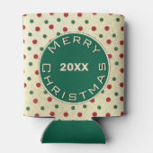Merry Christmas Rood Groen Retro Stippen Patroon Blikjeskoeler (Achterkant)