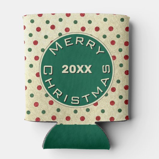 Merry Christmas Rood Groen Retro Stippen Patroon Blikjeskoeler (Achterkant)