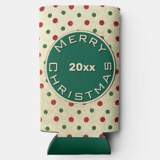 Merry Christmas Rood Groen Retro Stippen Patroon Seltzer Blikjeskoeler (Achterkant)