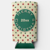 Merry Christmas Rood Groen Retro Stippen Patroon Seltzer Blikjeskoeler (Voorkant)