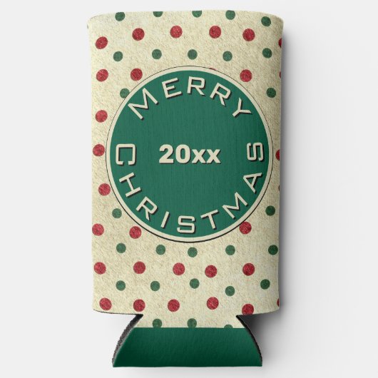 Merry Christmas Rood Groen Retro Stippen Patroon Seltzer Blikjeskoeler (Voorkant)
