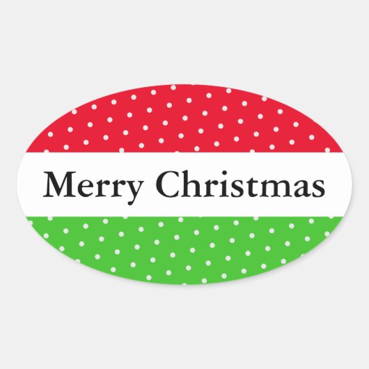 MERRY CHRISTMAS Rood Groen Witte Stippen Strepen Ovale Sticker (Voorkant)