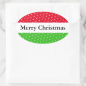 MERRY CHRISTMAS Rood Groen Witte Stippen Strepen Ovale Sticker (Tas)