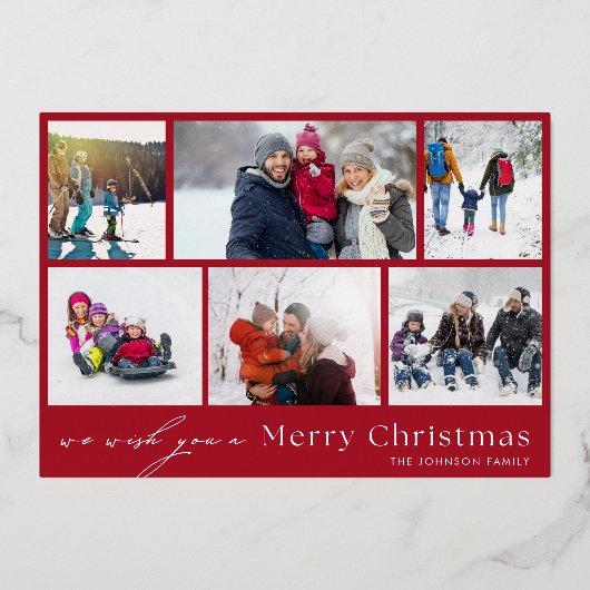 MERRY CHRISTMAS rood wit goud 12 Foto Collage Folie Feestdagenkaart (Achterkant)