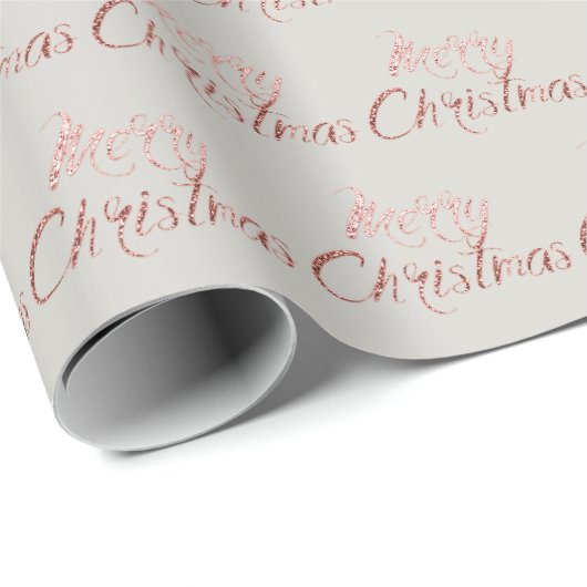 Merry Christmas Roos Glitter Script Grey Cottage Cadeaupapier (Rol Hoek)