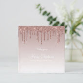 Merry Christmas Roos Gold Drip Glam Meisje Feestdagenkaart (Staand voorkant)