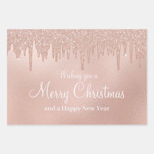 Merry Christmas Roos Gold Drip Glam Meisje Inpakpapier Vel (Voorkant)