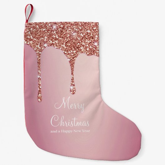 Merry Christmas Roos Gold Drip Glam Meisje Kleine Kerstsok (Voorkant)