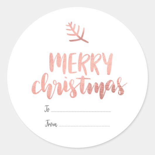 Merry Christmas Roos Gold Typografie | Cadeau Labe Ronde Sticker (Voorkant)