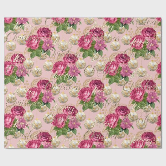 Merry Christmas Roos Goud Glitter Script PinkGreen Cadeaupapier (Vlak)