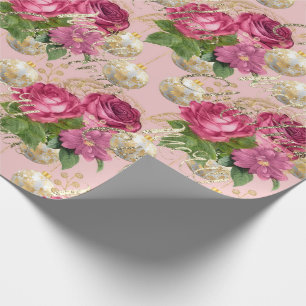 Merry Christmas Roos Goud Glitter Script PinkGreen Cadeaupapier