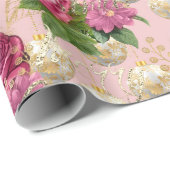 Merry Christmas Roos Goud Glitter Script PinkGreen Cadeaupapier (Rol Hoek)