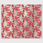 Merry Christmas Roos Goud Glitter Script Red Flora Cadeaupapier (Vlak)