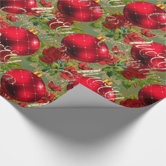 Merry Christmas Roos Goud Glitter Script Rood Groe Cadeaupapier (Hoek)